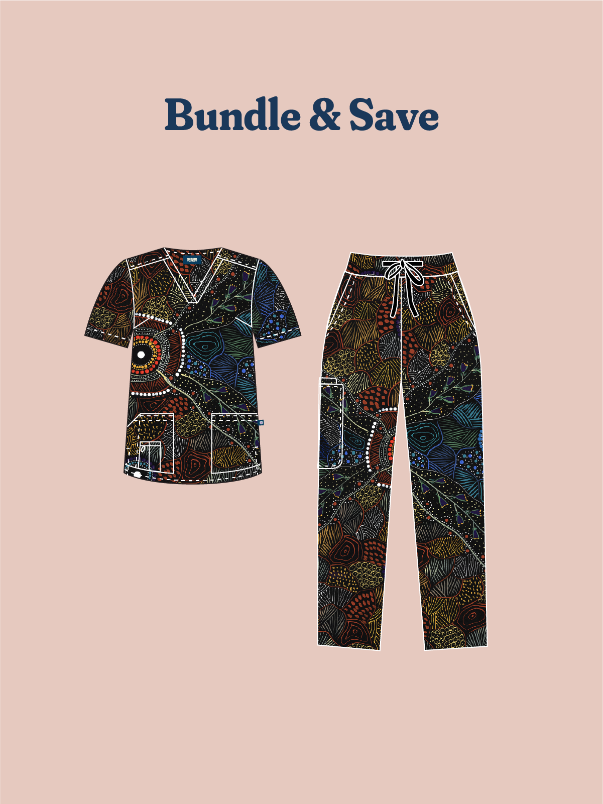 Wollumbin - Unisex Printed Scrub Top