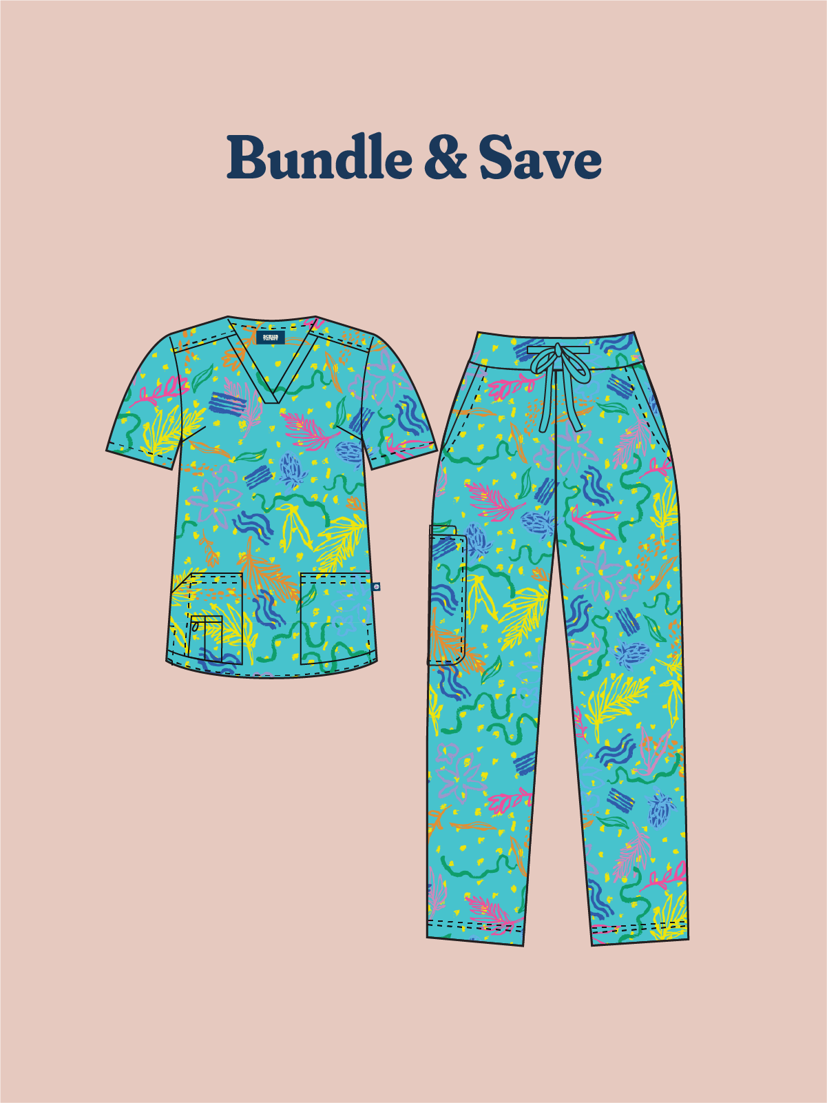 Rock Pool - Unisex Printed Scrub Top