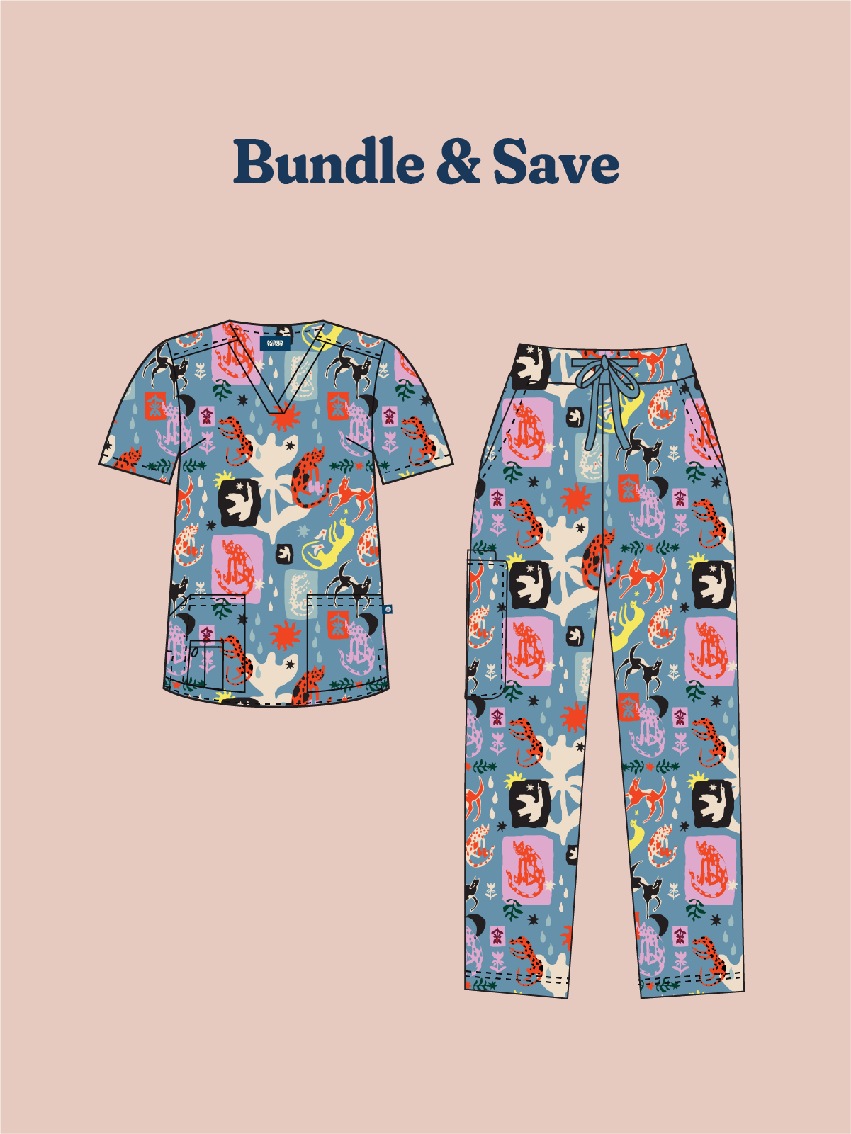 Dogs & Cats in Boots - Unisex Printed Scrub Top