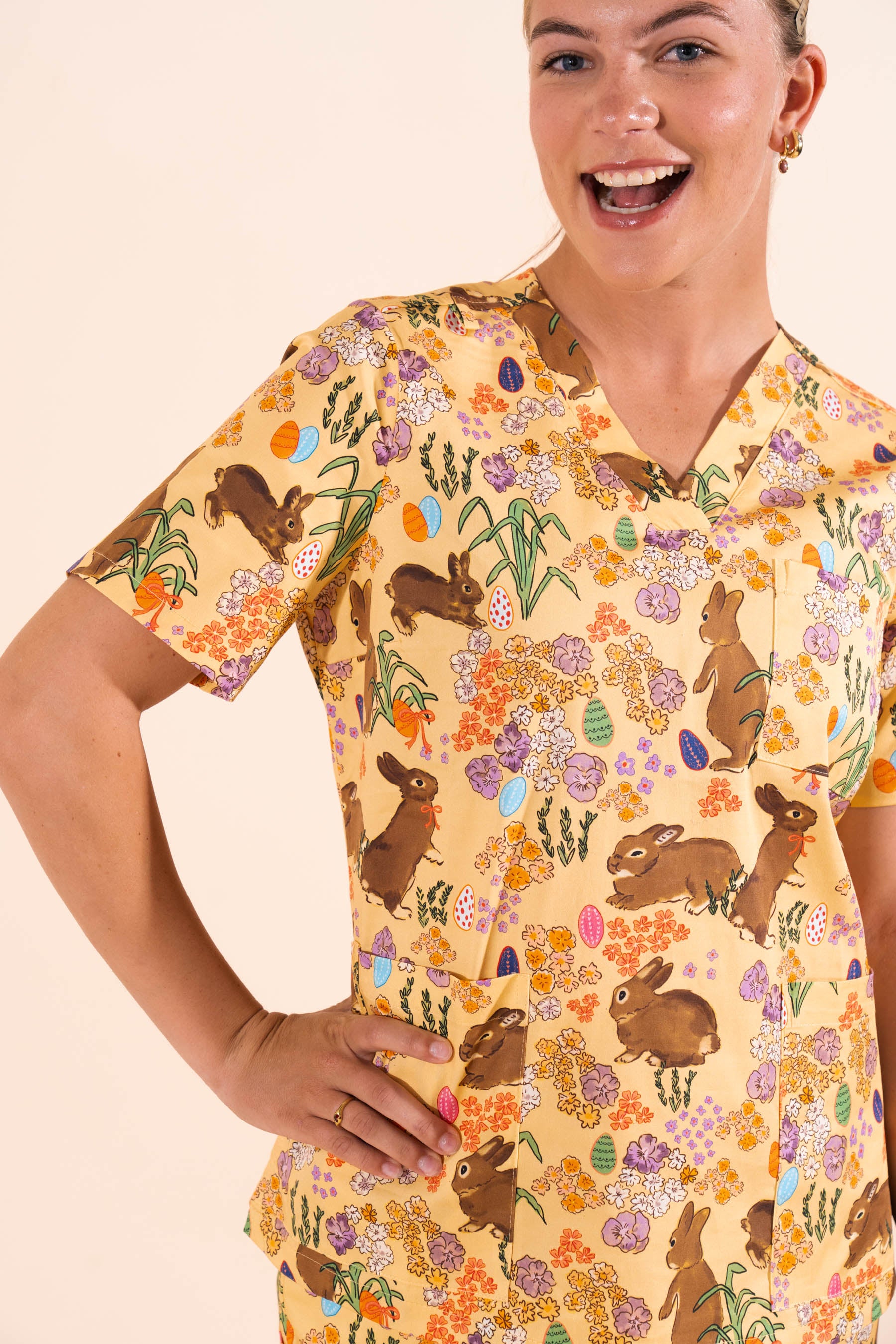 Easter Egg Hunt - Women's Premium Printed Scrub Top