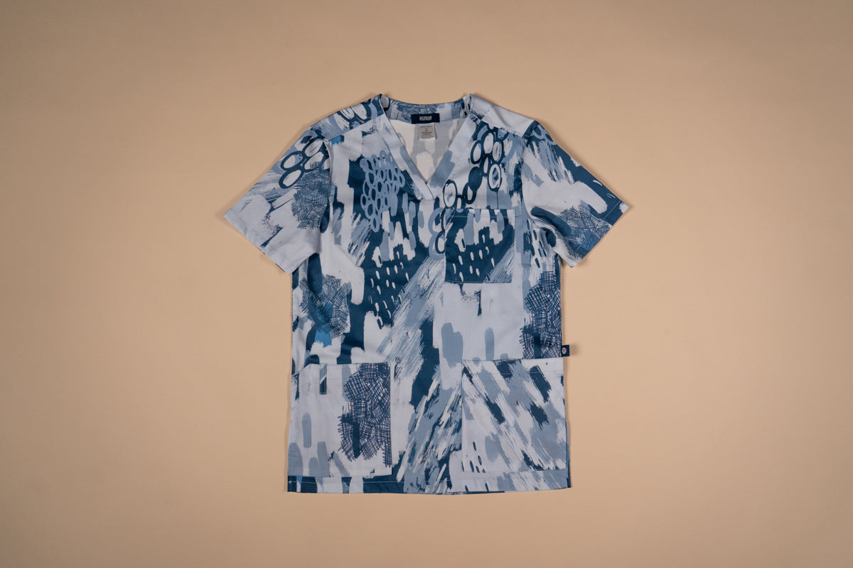 Ocean Scribbles  - Unisex Printed Scrub Top