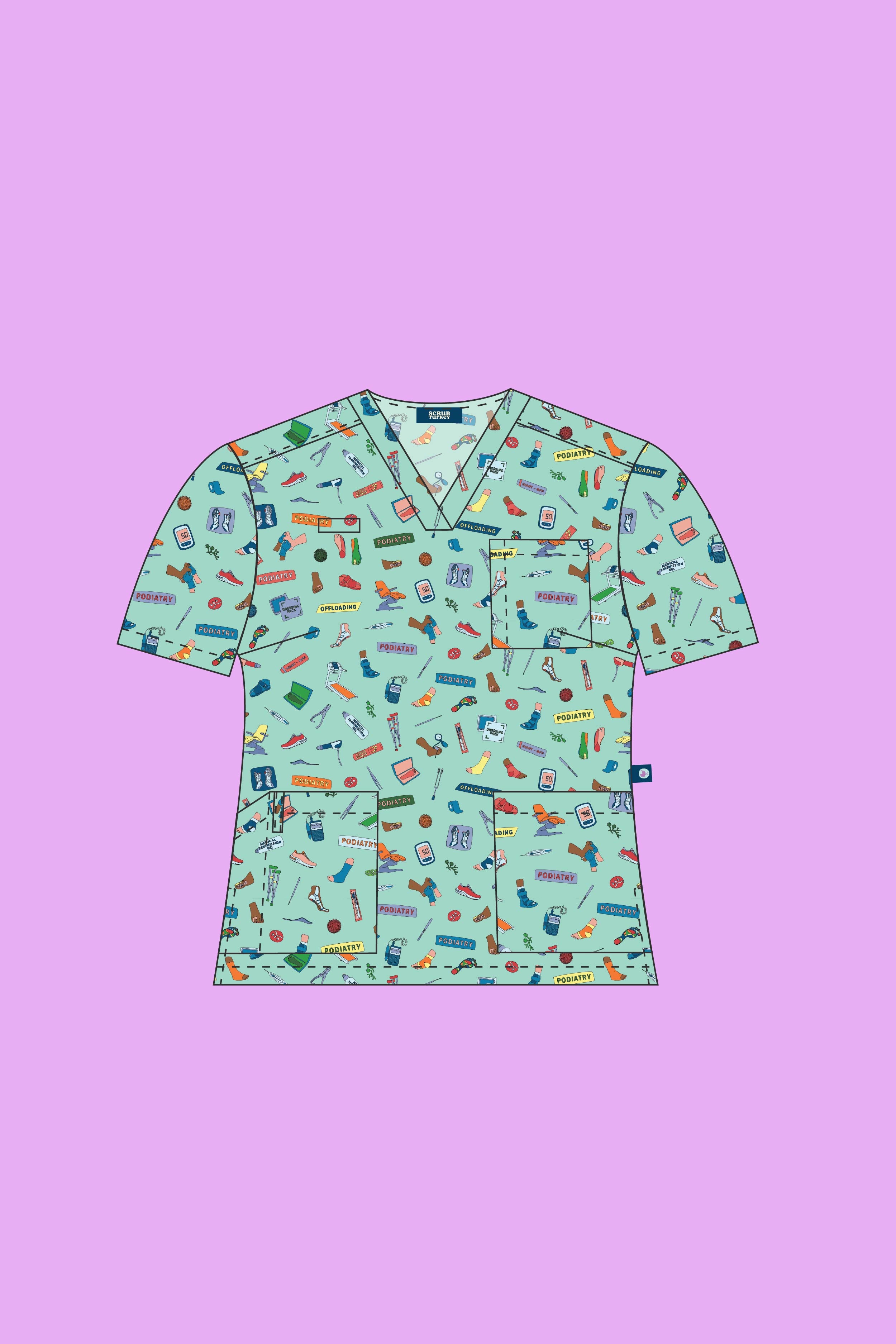 Podiatry - Womens Printed Scrub Top