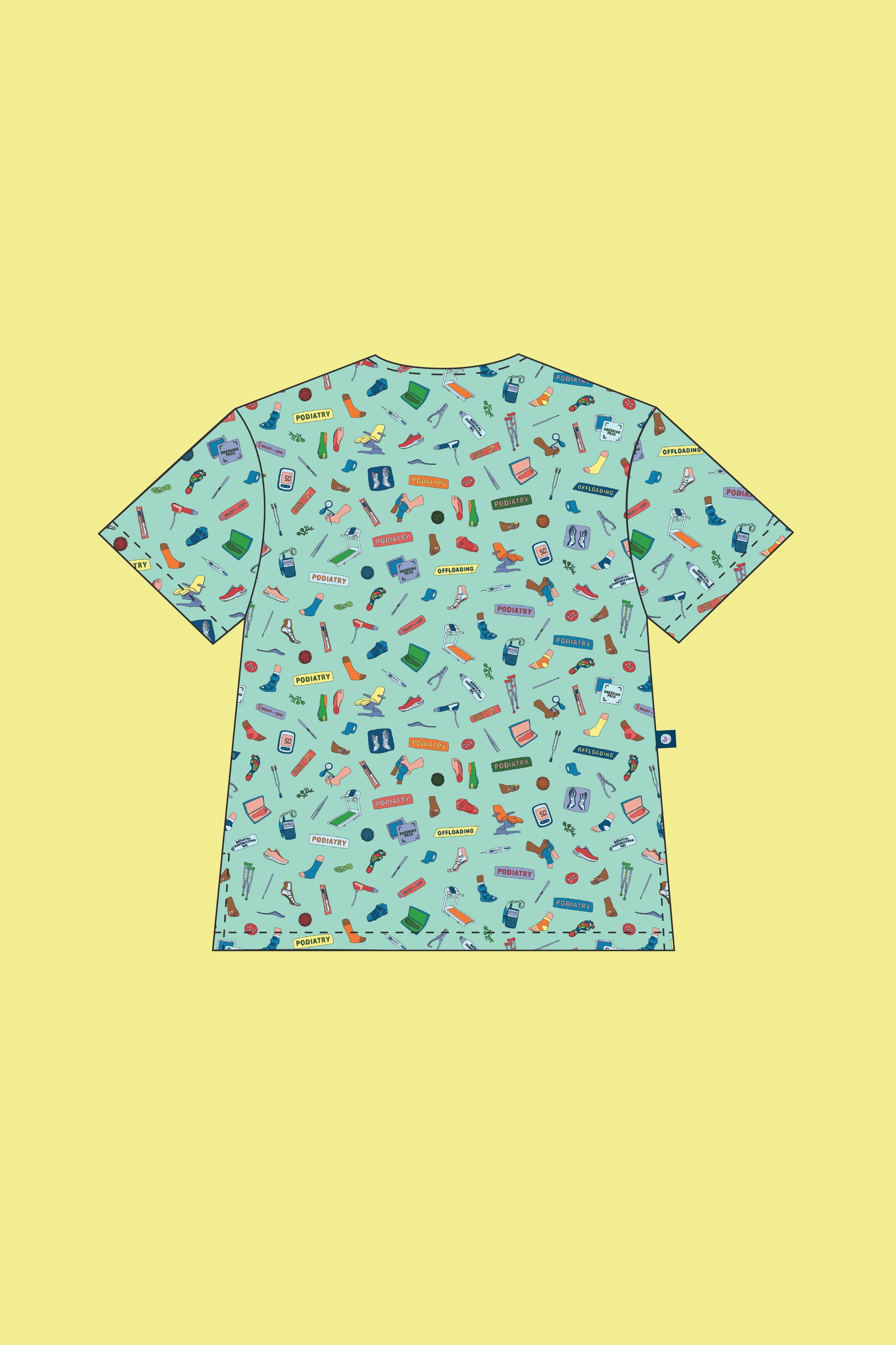Pre-Order Podiatry – Unisex Printed Scrub Top