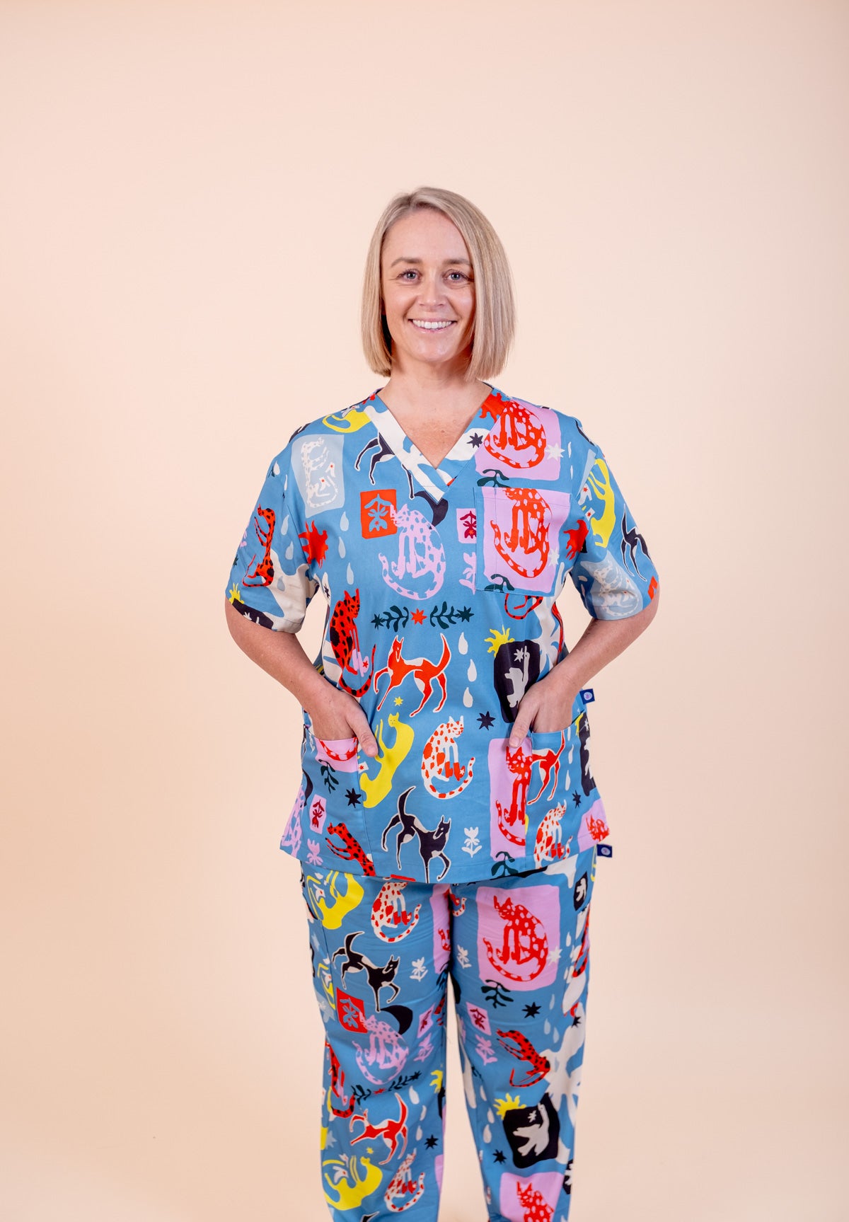 Dogs & Cats in Boots - Unisex Printed Scrub Top