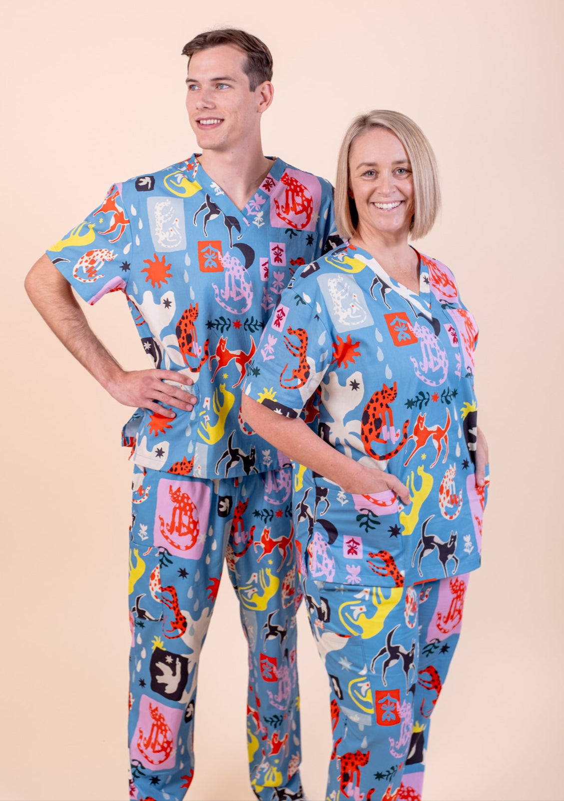 Dogs & Cats in Boots - Unisex Printed Scrub Top