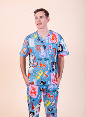 Dogs & Cats in Boots - Unisex Printed Scrub Top