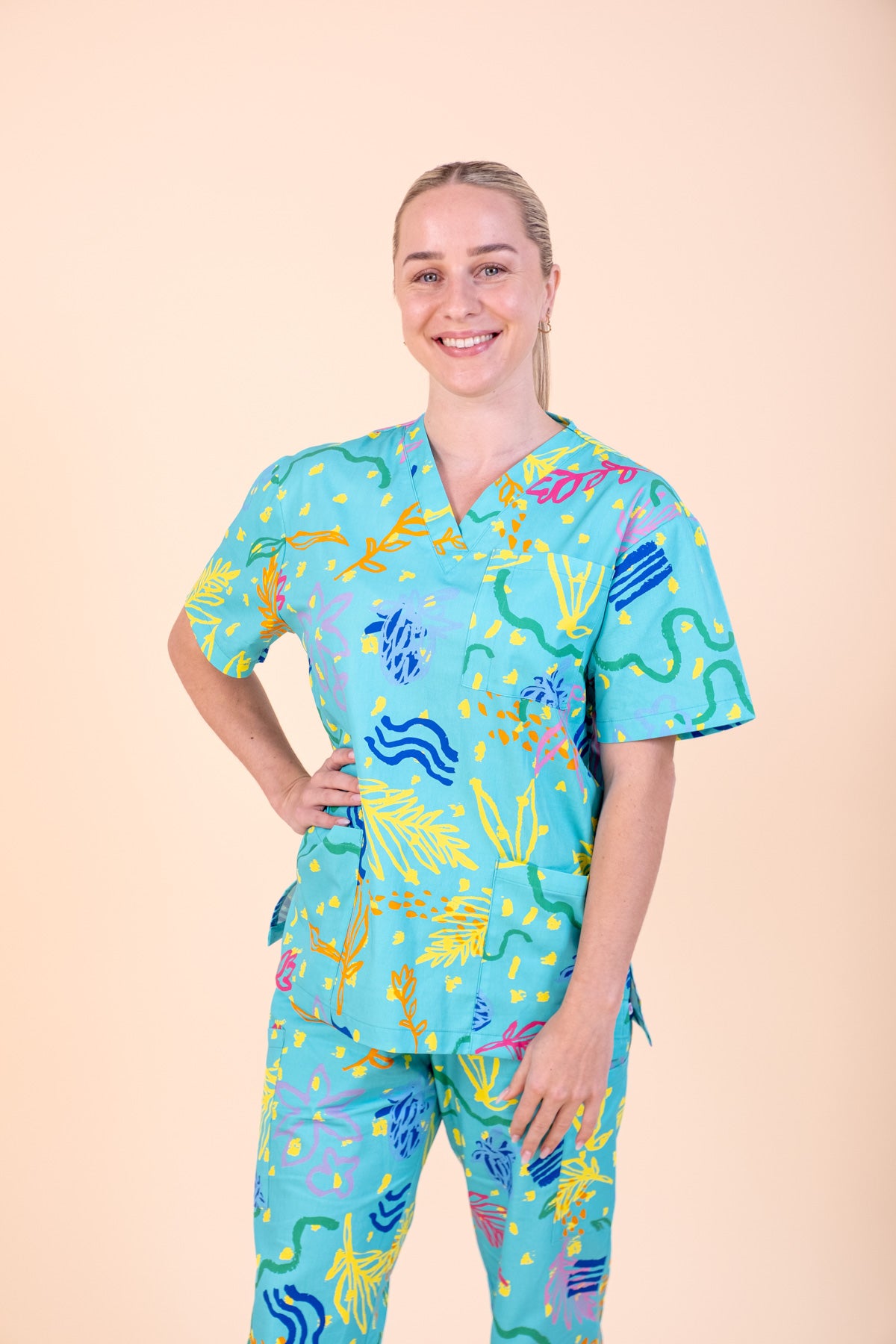 Rock Pool - Unisex Printed Scrub Top