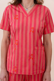 Cherry Stripe - Women's Printed Scrub Top