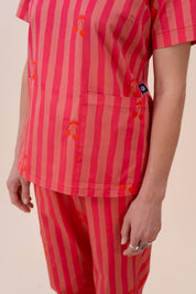 Cherry Stripe - Women's Printed Scrub Top