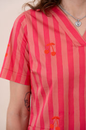 Cherry Stripe - Women's Printed Scrub Top