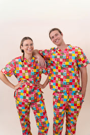 Christmas Checkers - Unisex Printed Scrub Top