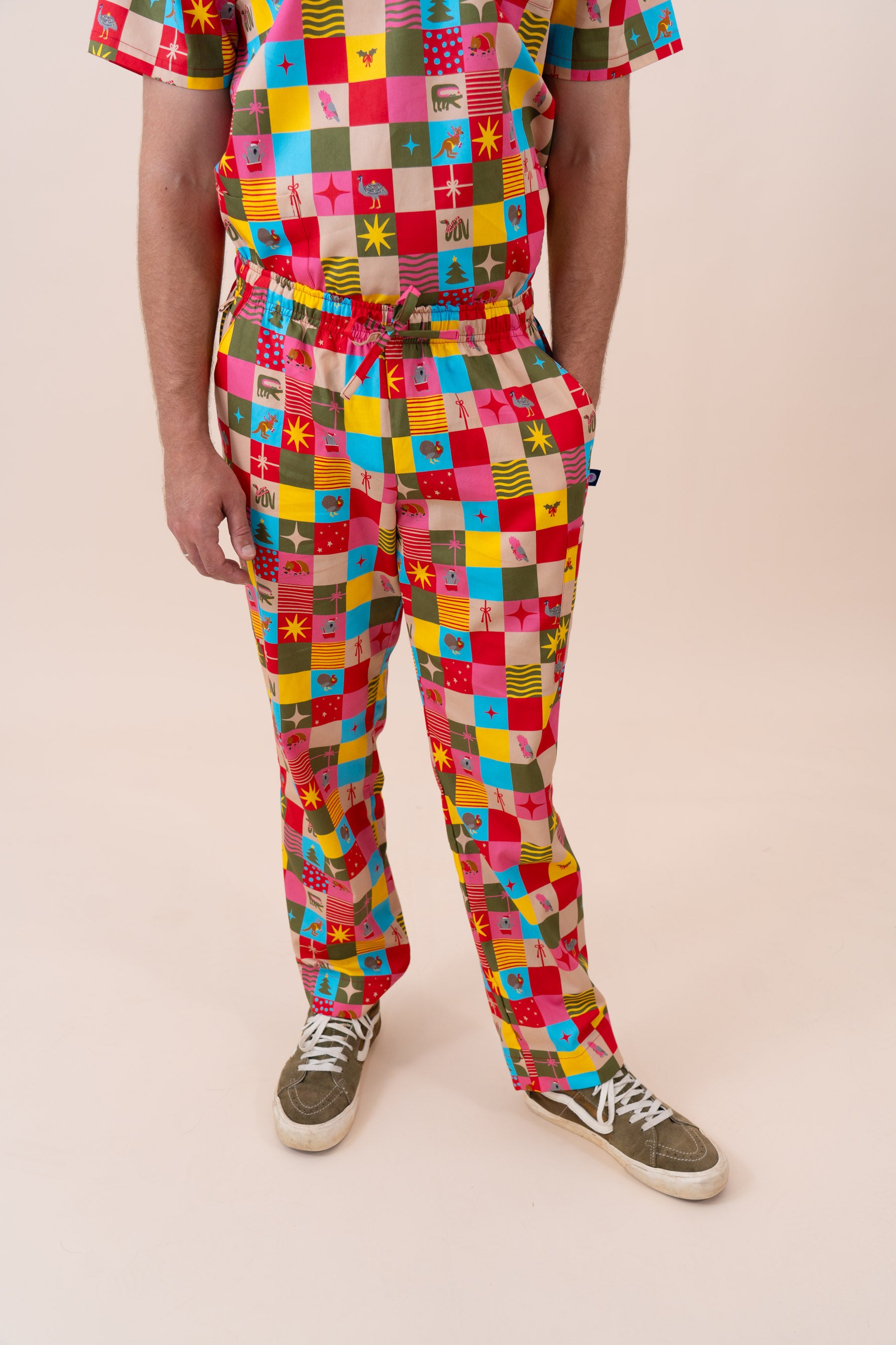 Christmas Checkers - Unisex Printed Scrub Pants
