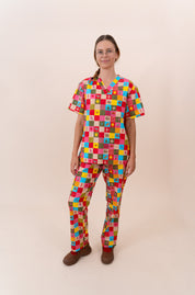 Christmas Checkers - Unisex Printed Scrub Top