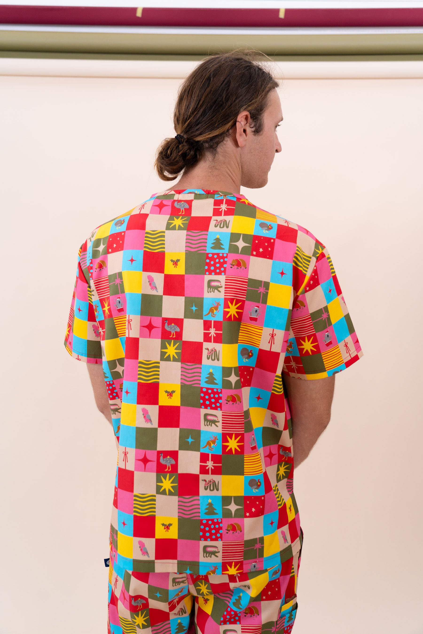Christmas Checkers - Unisex Printed Scrub Top