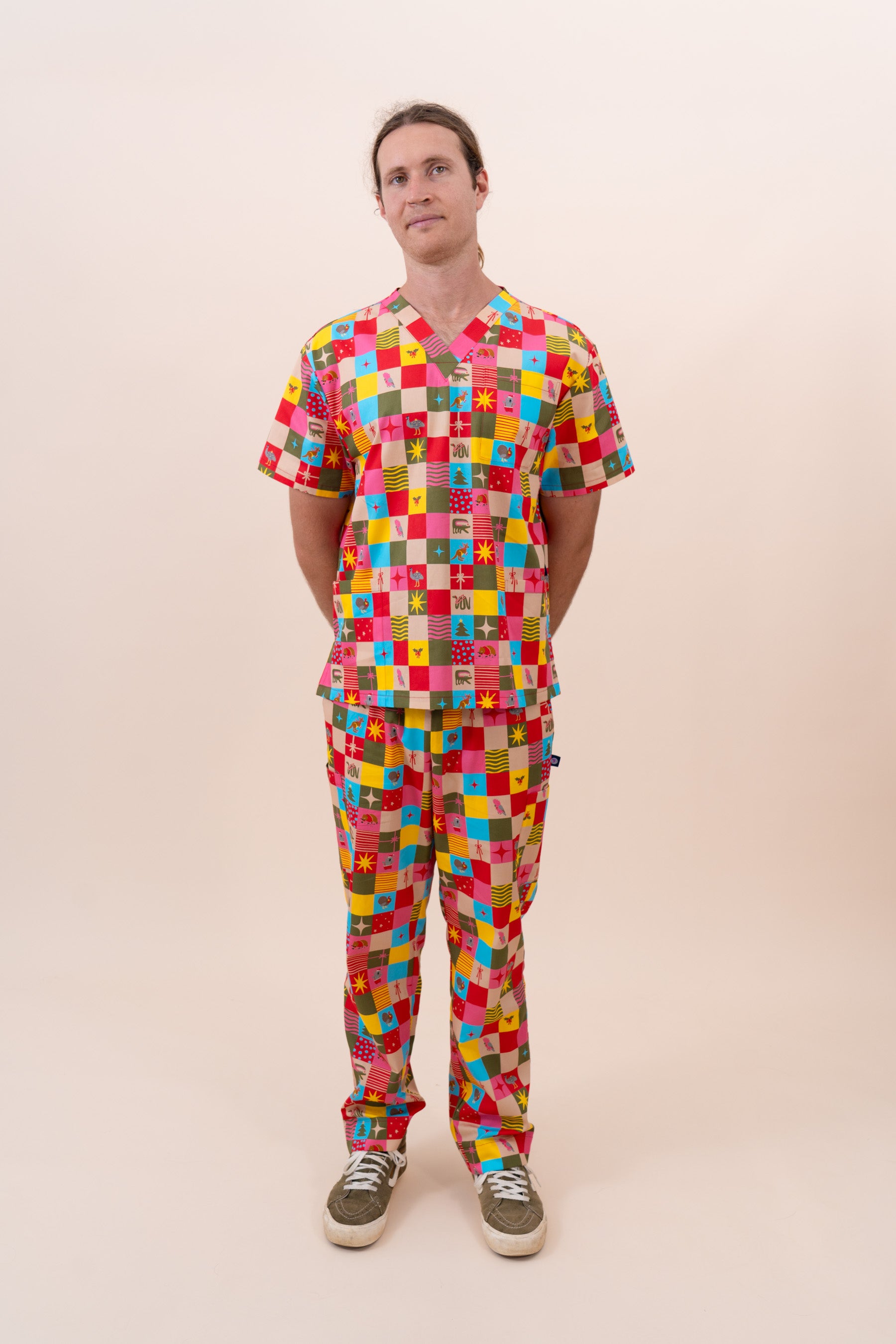 Christmas Checkers - Unisex Printed Scrub Top