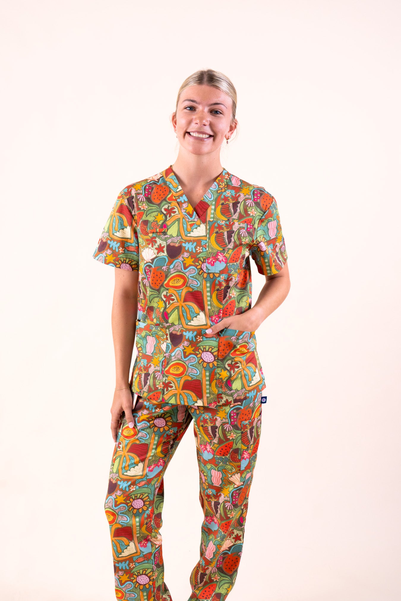 Tropical Splendour – Unisex Printed Scrub Top