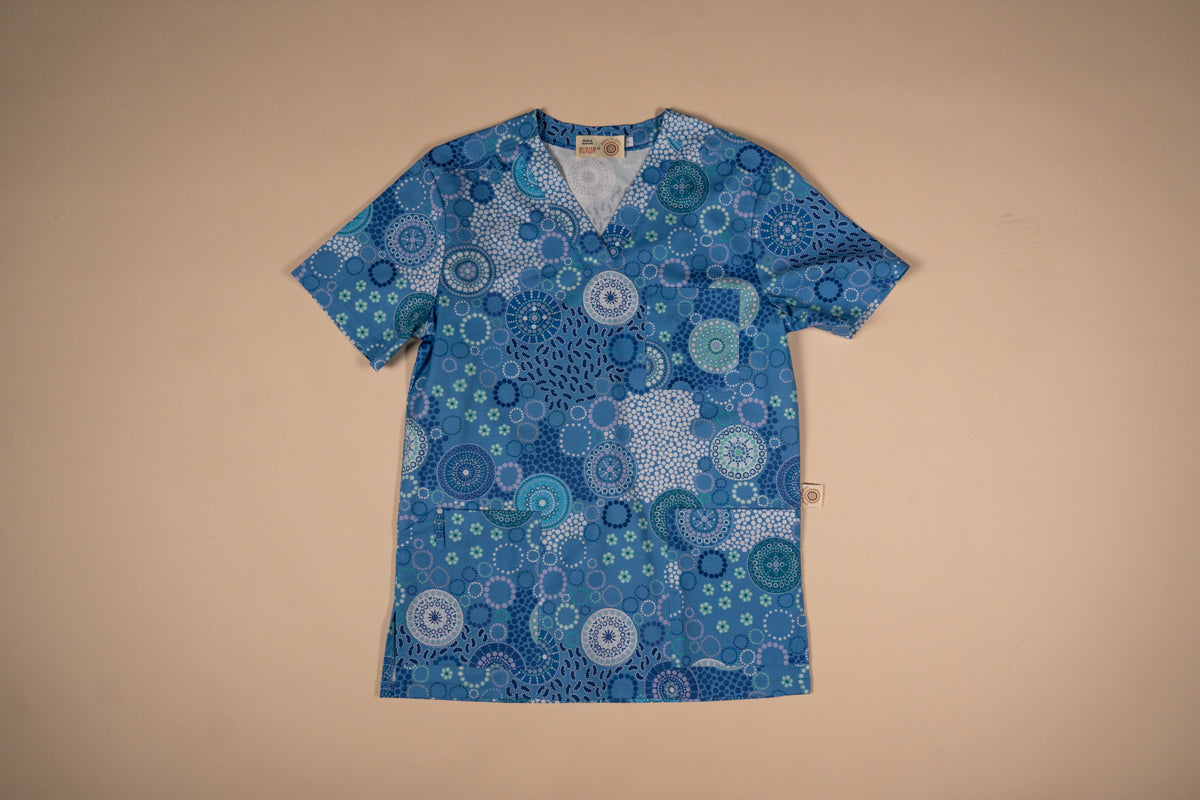 Seaside Healing Blue - Women's Printed Scrub Top