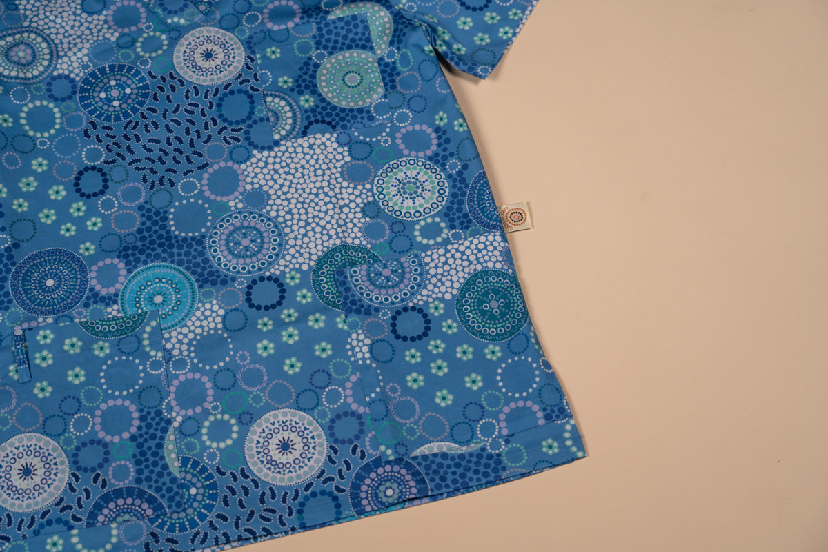 Seaside Healing Blue - Women's Printed Scrub Top