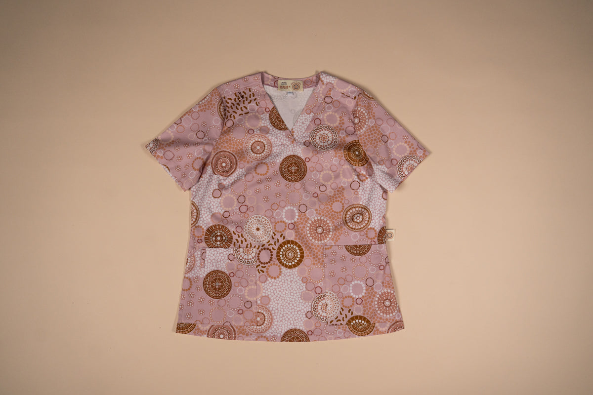 Seaside Healing Blush - Women's Printed Scrub Top