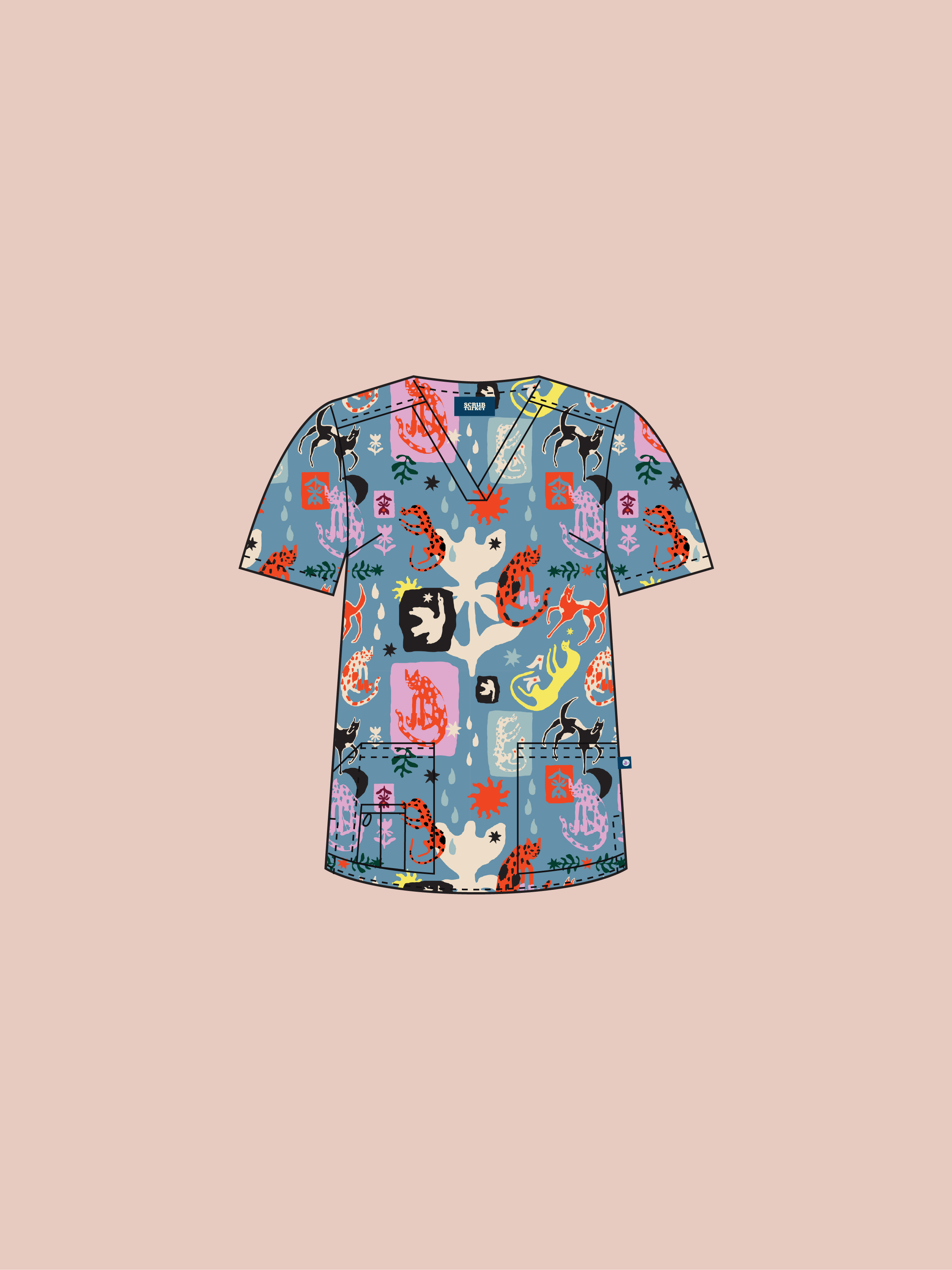 Dogs & Cats in Boots - Unisex Printed Scrub Top