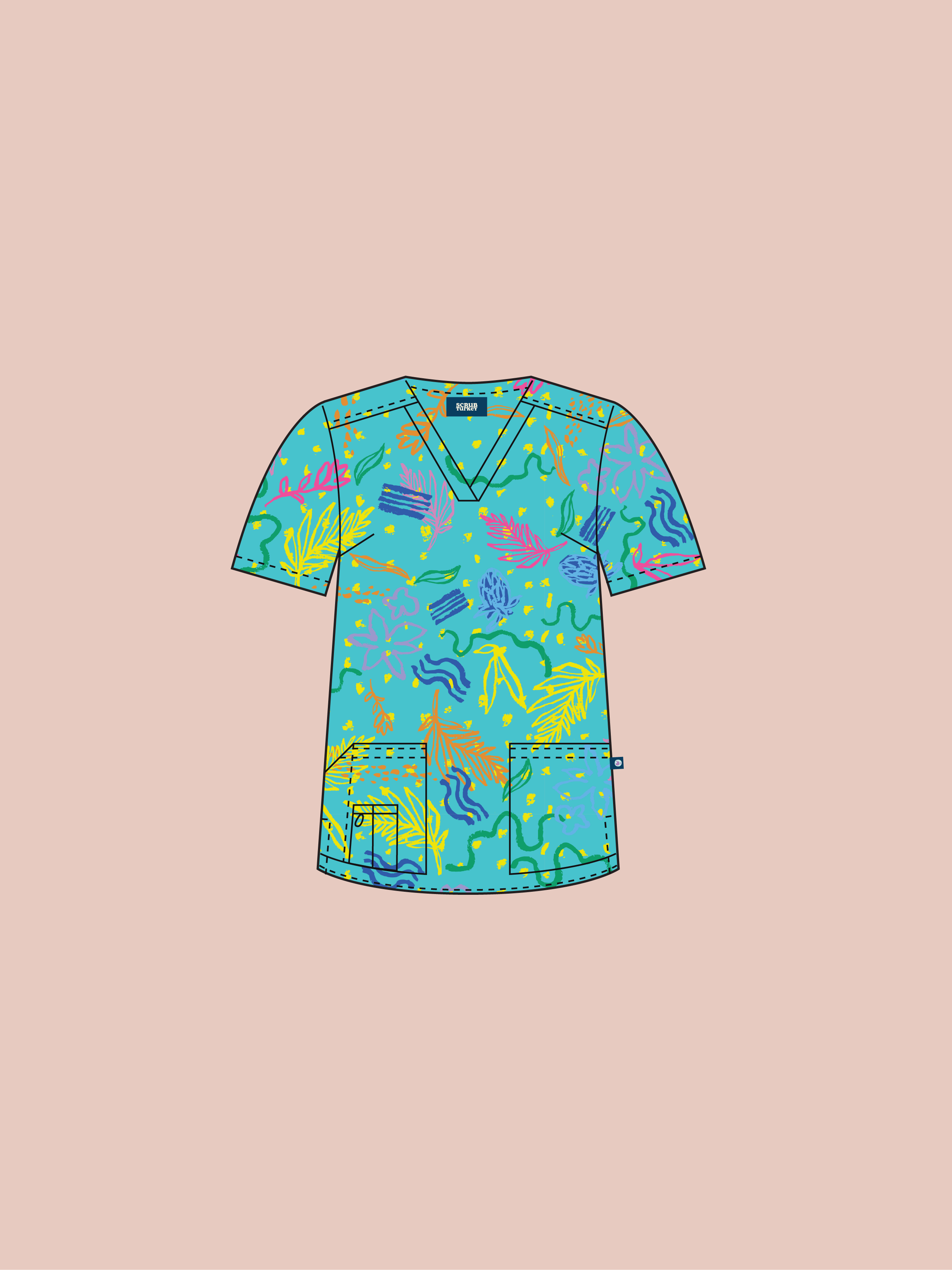 Rock Pool - Unisex Printed Scrub Top