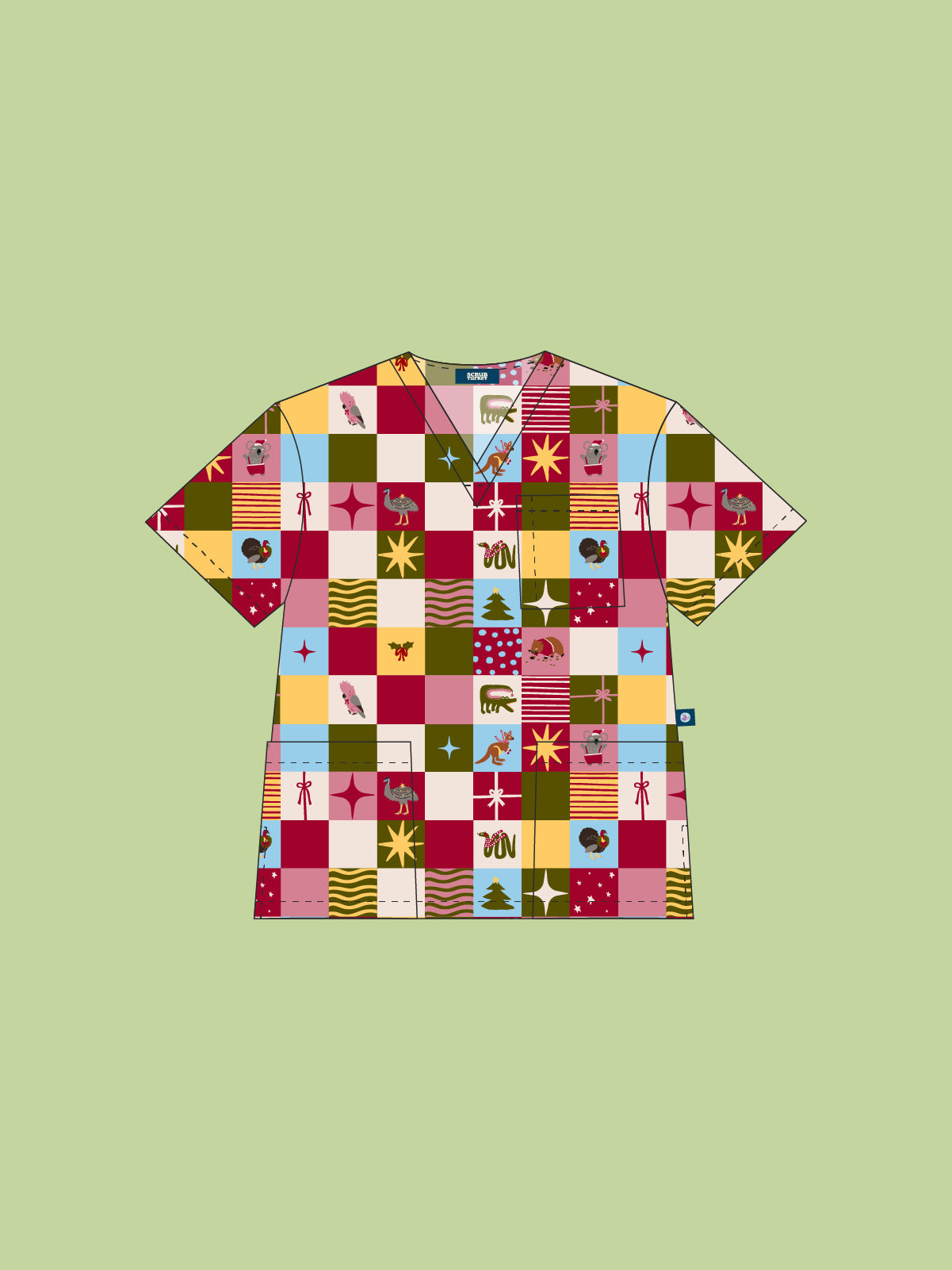 Christmas Checkers - Unisex Printed Scrub Top