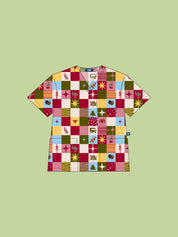 Christmas Checkers - Unisex Printed Scrub Top
