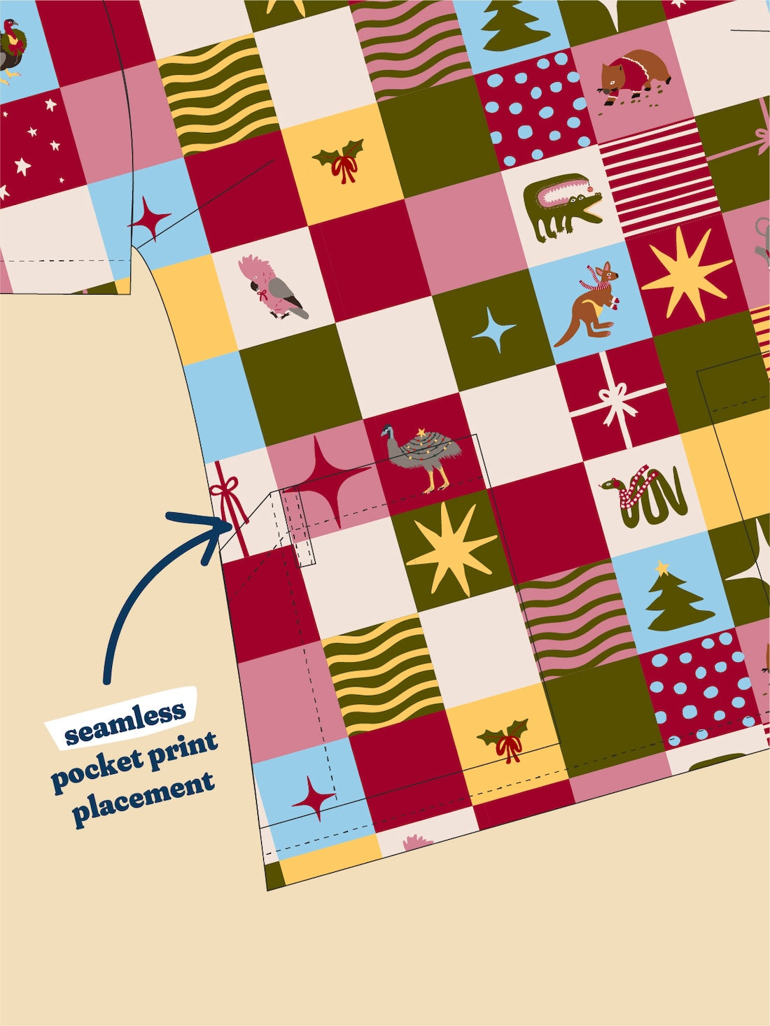 Christmas Checkers - Women's Printed Scrub Top