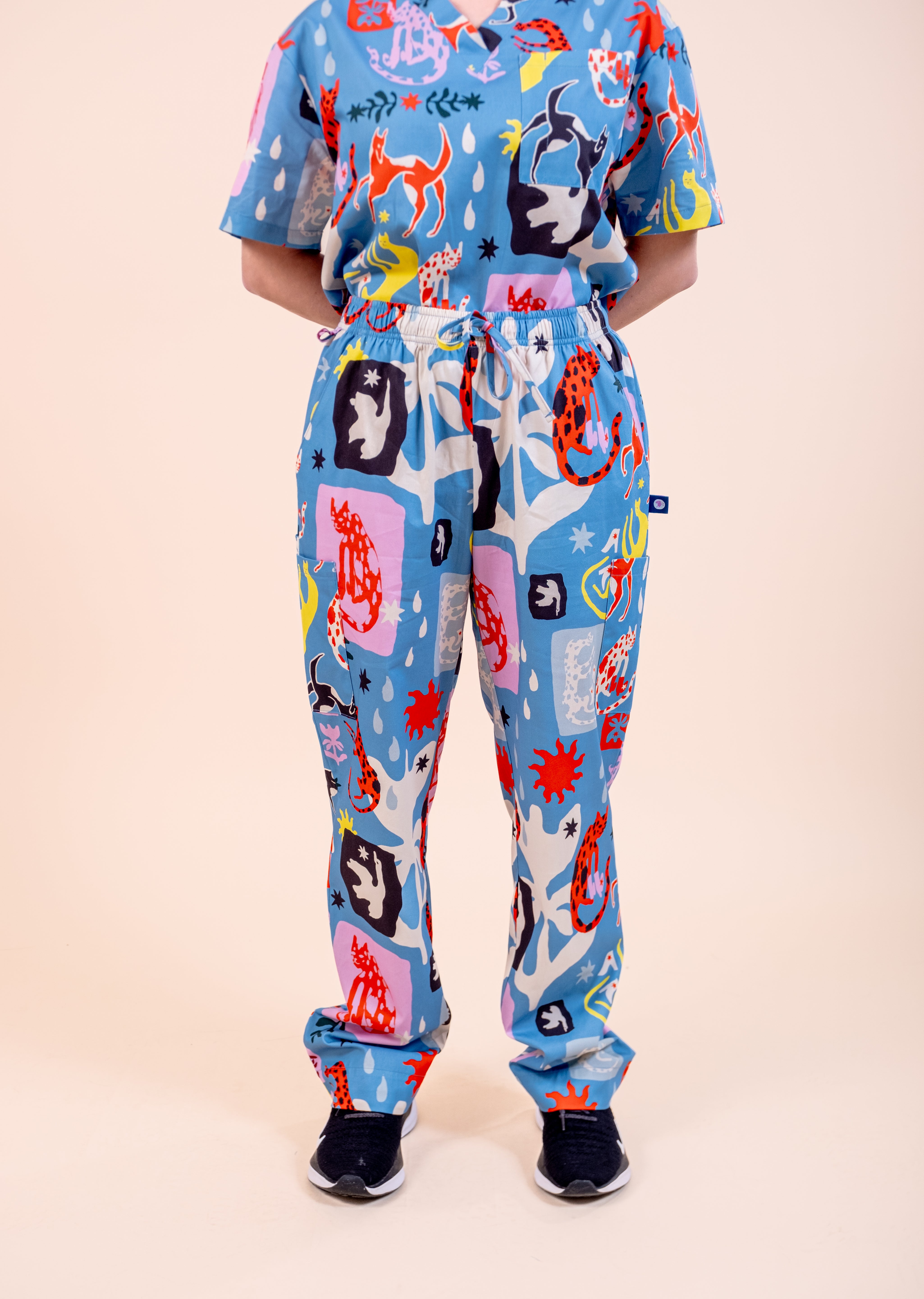 Dogs & Cats in Boots - Unisex Printed Scrub Pants