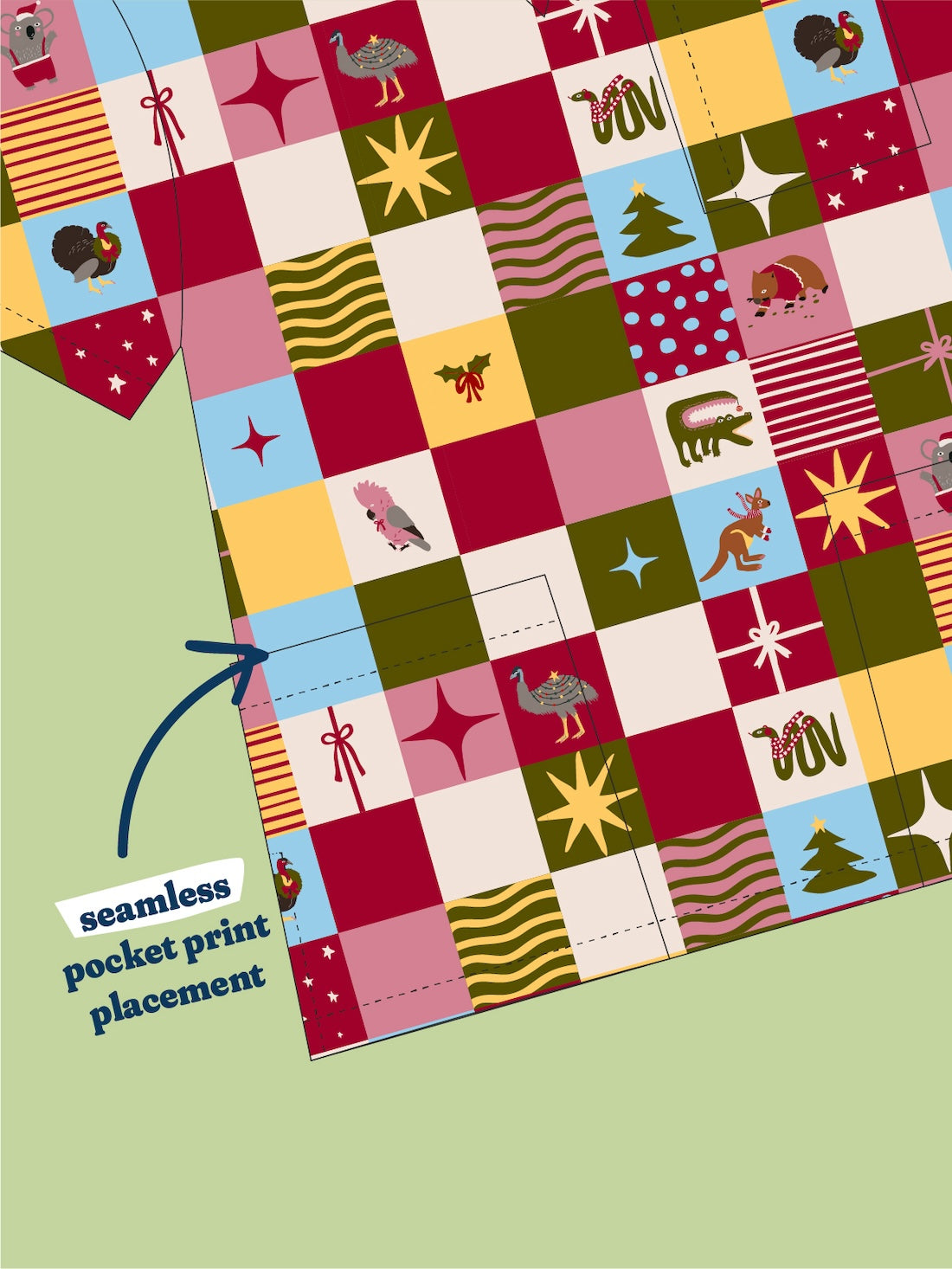 Christmas Checkers - Unisex Printed Scrub Top