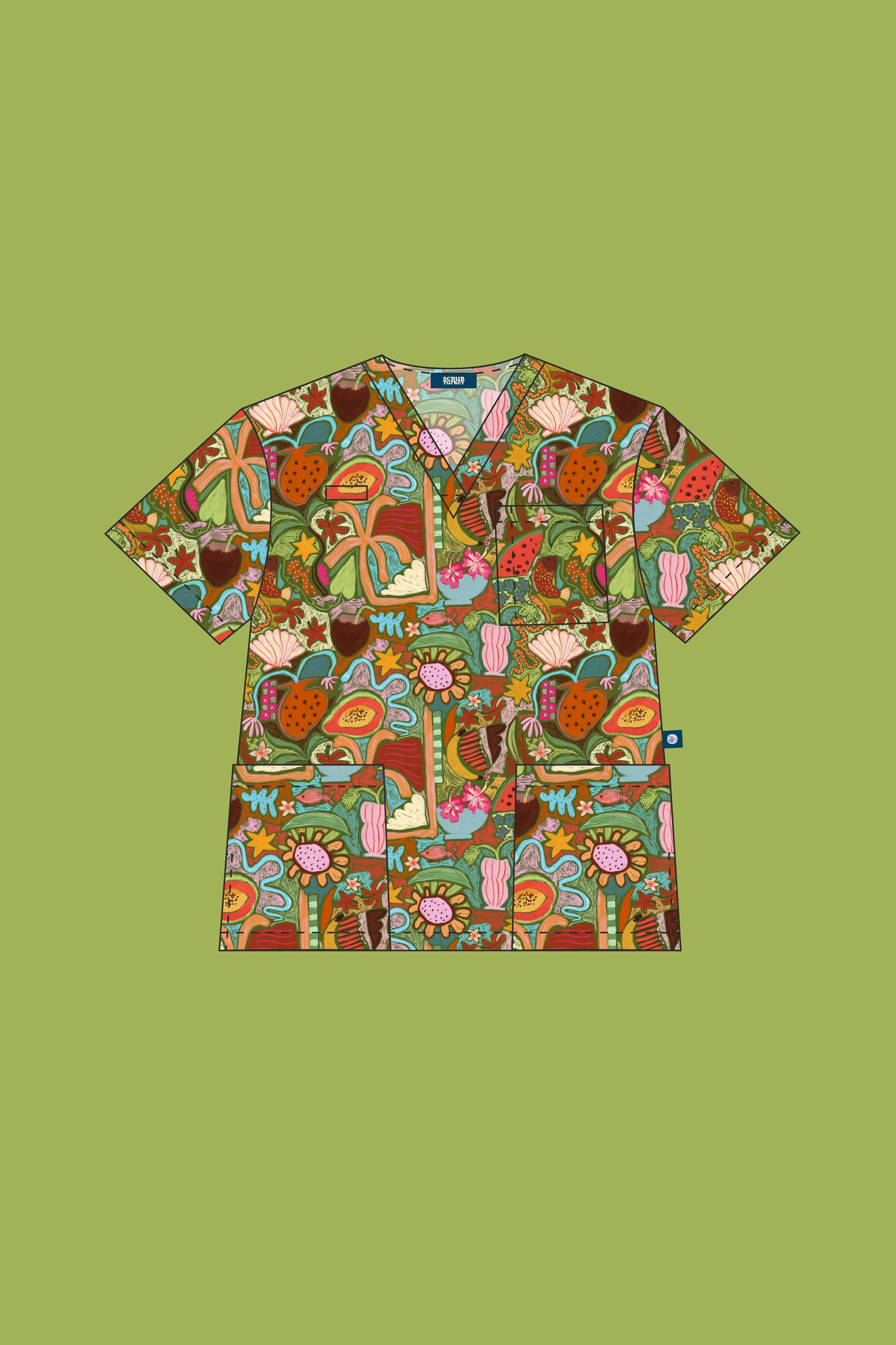 Tropical Splendour – Unisex Printed Scrub Top