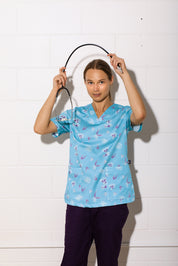 Bloomin' Aussies Aqua - Women's Printed Scrub Top