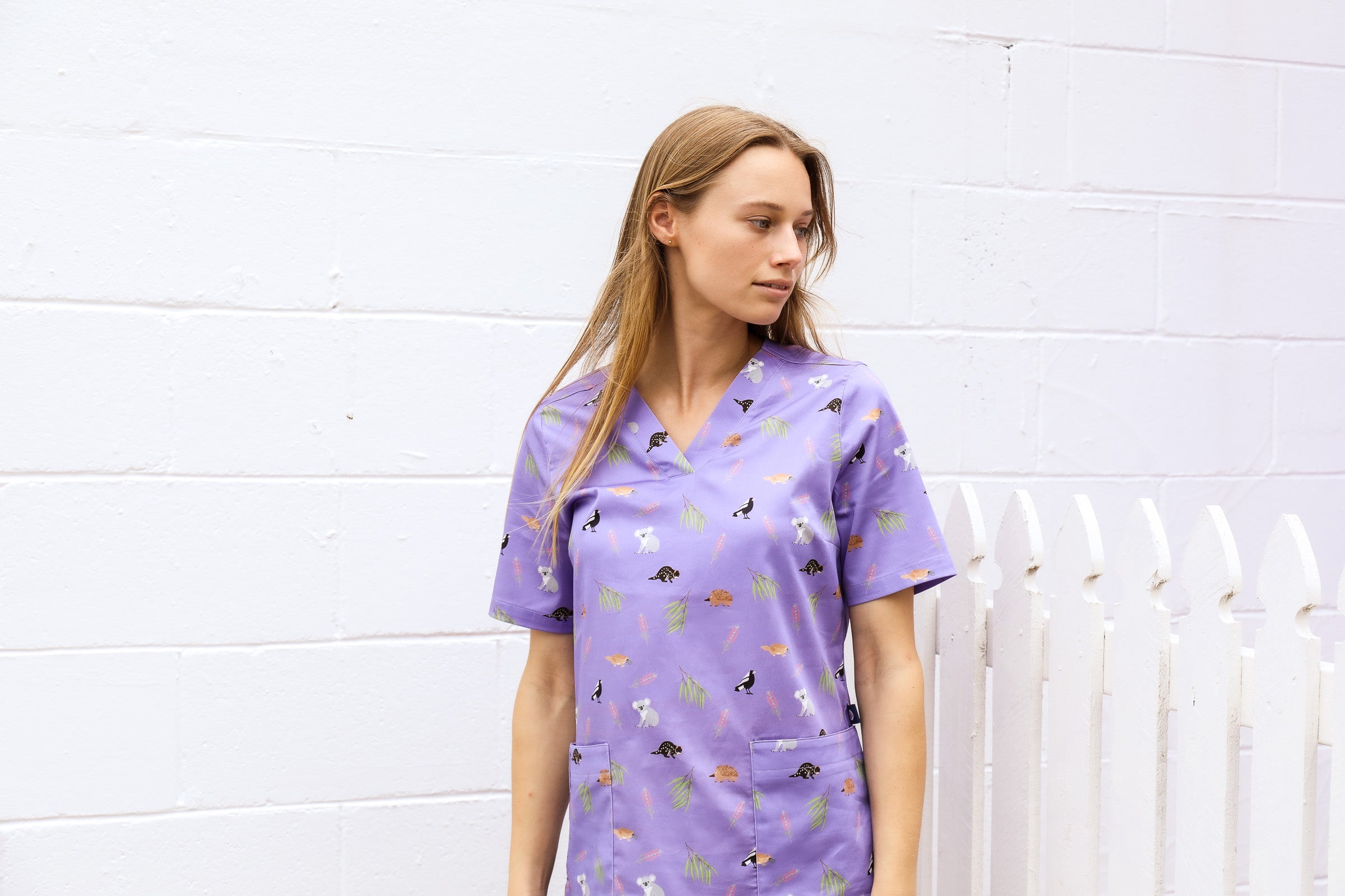 Bush Friends Lilac - Women's Printed Scrub Top