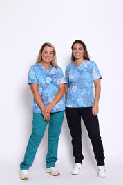 Seaside Healing Blue - Women's Printed Scrub Top