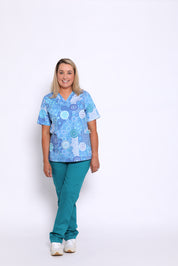 Seaside Healing Blue - Women's Printed Scrub Top