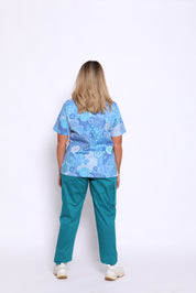 Seaside Healing Blue - Women's Printed Scrub Top