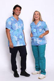 Seaside Healing Blue - Unisex Printed Scrub Top