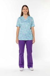 Bloomin' Aussies Aqua - Women's Printed Scrub Top