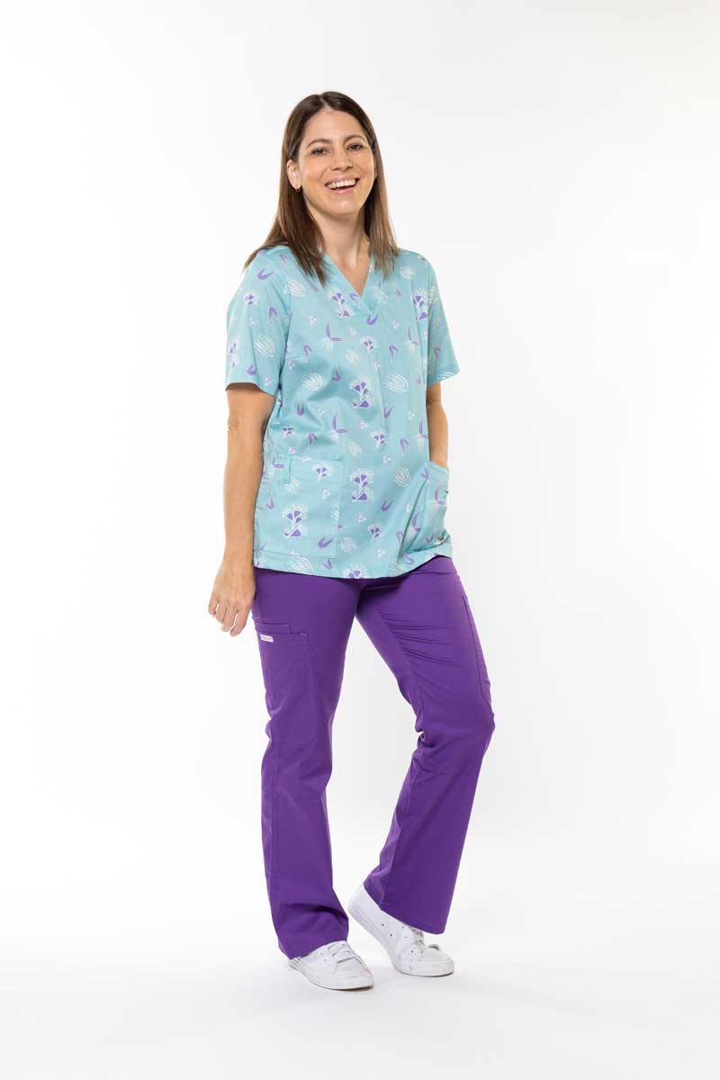 Bloomin' Aussies Aqua - Women's Printed Scrub Top