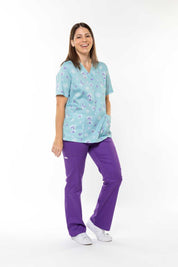 Bloomin' Aussies Aqua - Women's Printed Scrub Top